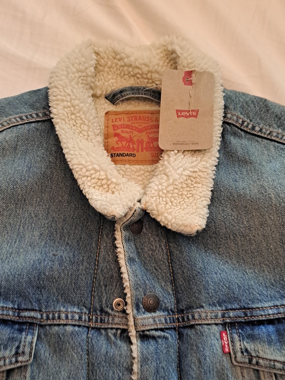 Levi's Light Blue Denim Jacket with Cream Sherpa Collar